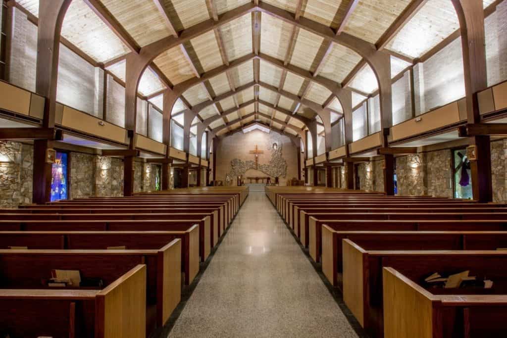 Looking down the church main aisle.